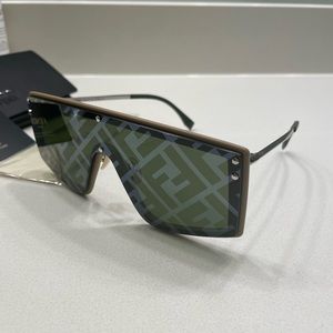 Fendi Sunglasses Unisex FF-M0076/G/S 10ARX Beige/Black/Green-Silver Mirror 99mm